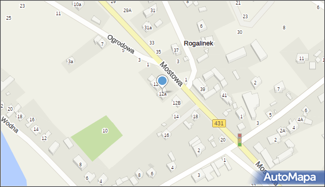 Rogalinek, Mostowa, 12a, mapa Rogalinek