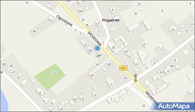 Rogalinek, Mostowa, 12B, mapa Rogalinek