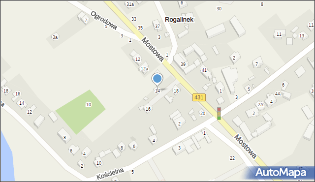 Rogalinek, Mostowa, 14, mapa Rogalinek