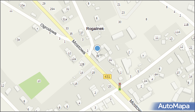 Rogalinek, Mostowa, 39, mapa Rogalinek