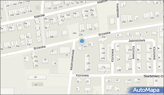 Skarbimierz-Osiedle, Modrzewiowa, 1, mapa Skarbimierz-Osiedle