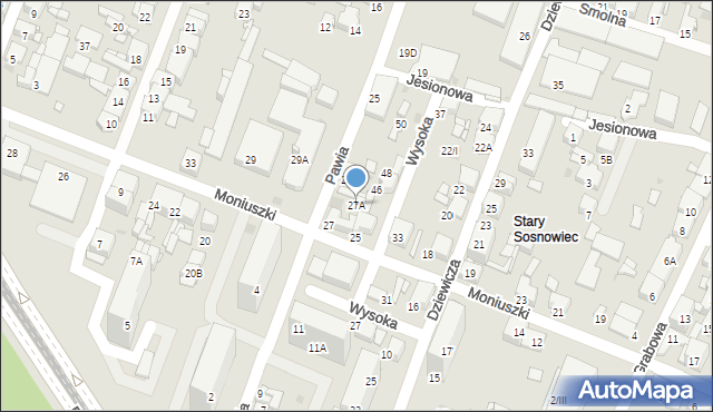 Sosnowiec, Moniuszki Stanisława, 27A, mapa Sosnowca