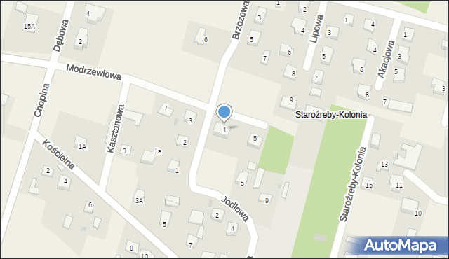 Staroźreby, Modrzewiowa, 1, mapa Staroźreby