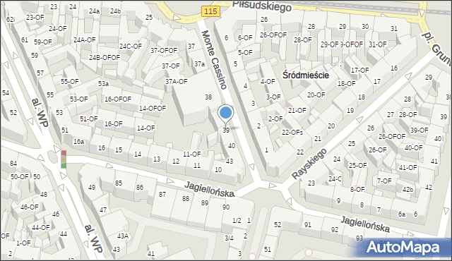 Szczecin, Monte Cassino, 39, mapa Szczecina