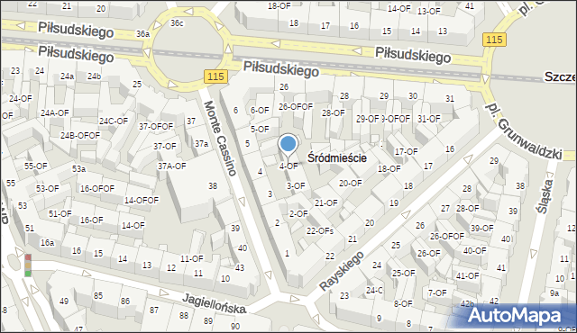 Szczecin, Monte Cassino, 4-OF, mapa Szczecina