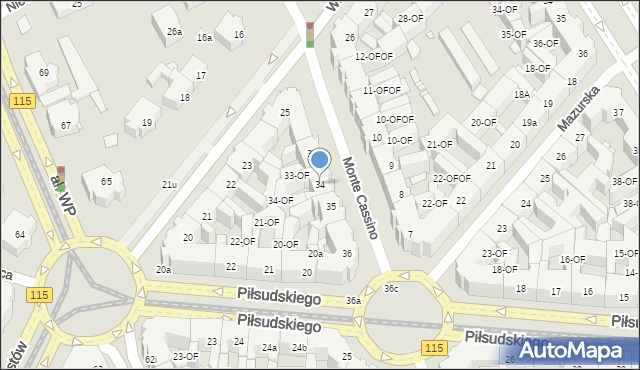 Szczecin, Monte Cassino, 34, mapa Szczecina