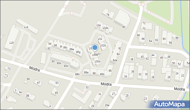 Szczecin, Modra, 100b, mapa Szczecina