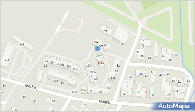 Szczecin, Modra, 102, mapa Szczecina