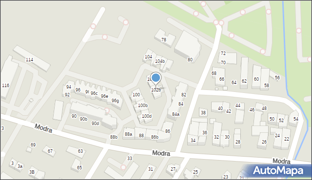 Szczecin, Modra, 102b, mapa Szczecina