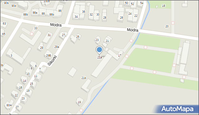 Szczecin, Modra, 21a, mapa Szczecina