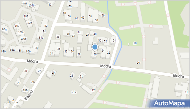 Szczecin, Modra, 26, mapa Szczecina