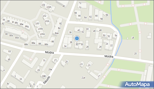 Szczecin, Modra, 32, mapa Szczecina