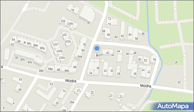 Szczecin, Modra, 38, mapa Szczecina