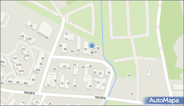 Szczecin, Modra, 58, mapa Szczecina