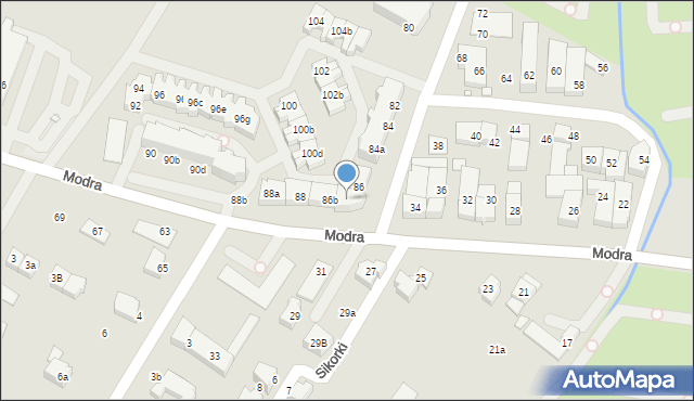 Szczecin, Modra, 86a, mapa Szczecina