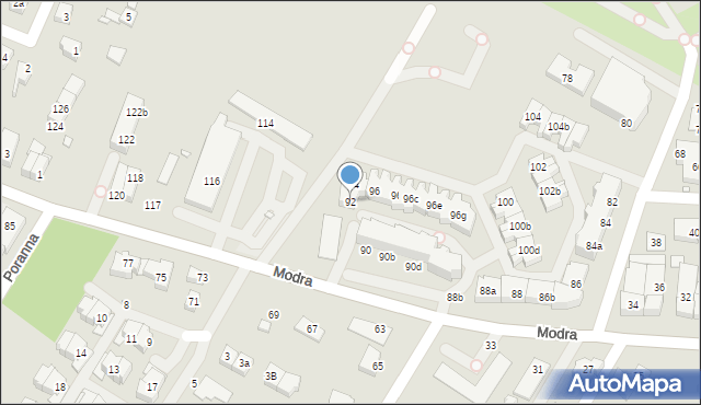 Szczecin, Modra, 92, mapa Szczecina
