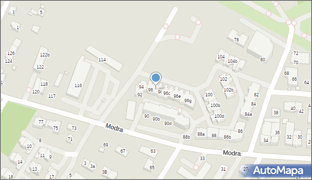 Szczecin, Modra, 96a, mapa Szczecina