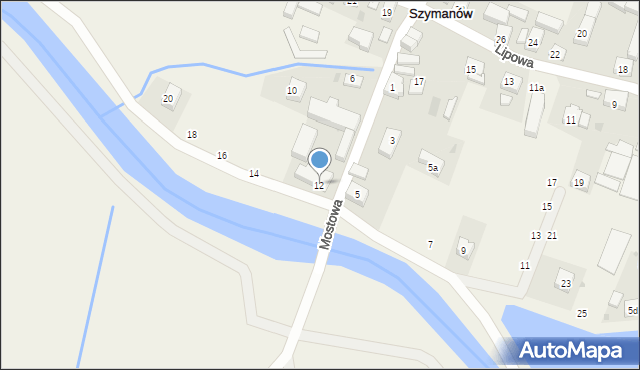 Szymanów, Mostowa, 12, mapa Szymanów