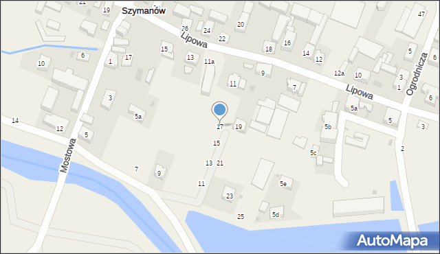 Szymanów, Mostowa, 17, mapa Szymanów