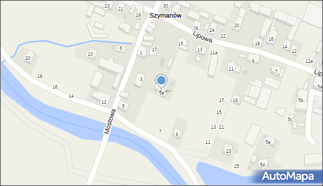 Szymanów, Mostowa, 5a, mapa Szymanów