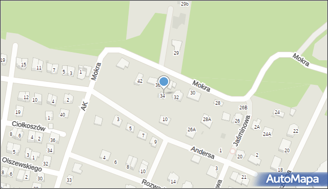 Tarnów, Mokra, 34a, mapa Tarnów