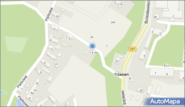 Trzebień, Mostowa, 1, mapa Trzebień