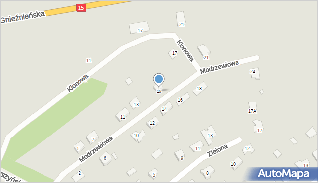 Trzemeszno, Modrzewiowa, 15, mapa Trzemeszno