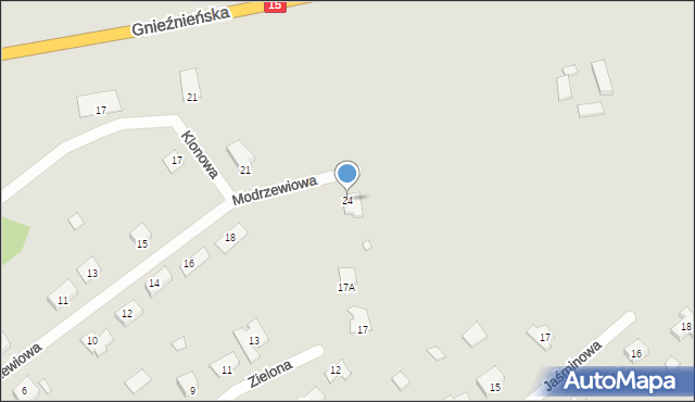 Trzemeszno, Modrzewiowa, 24, mapa Trzemeszno