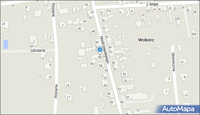 Wolbórz, Modrzewskiego, 54, mapa Wolbórz