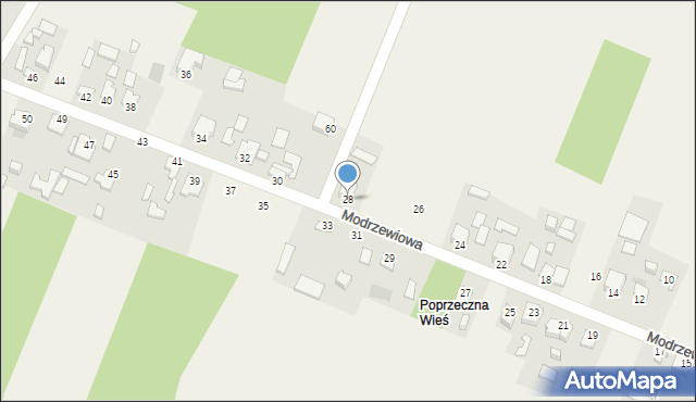 Wymysłów, Modrzewiowa, 28, mapa Wymysłów