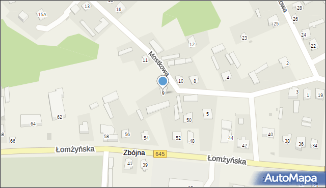 Zbójna, Mostkowa, 9, mapa Zbójna