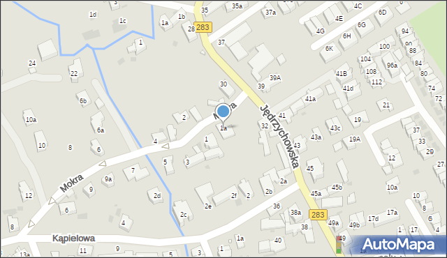 Zielona Góra, Mokra, 1a, mapa Zielona Góra