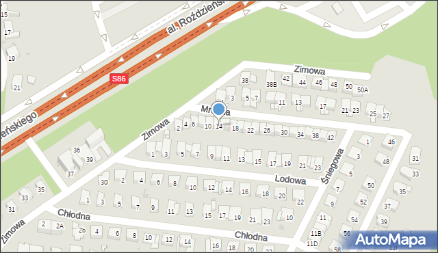 Katowice, Mroźna, 14, mapa Katowic