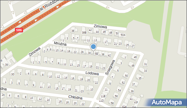 Katowice, Mroźna, 32, mapa Katowic