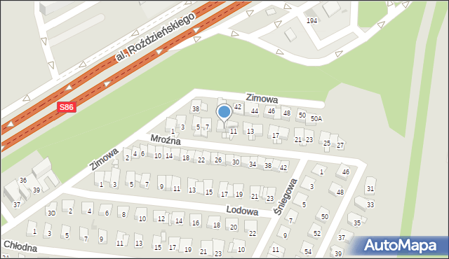 Katowice, Mroźna, 9, mapa Katowic