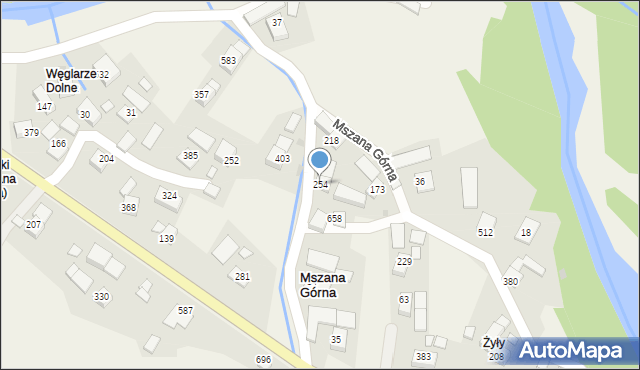 Mszana Górna, Mszana Górna, 254, mapa Mszana Górna