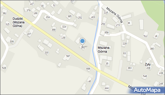 Mszana Górna, Mszana Górna, 281, mapa Mszana Górna