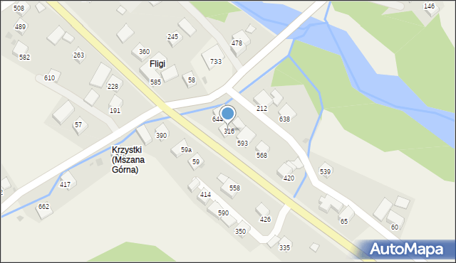 Mszana Górna, Mszana Górna, 316, mapa Mszana Górna