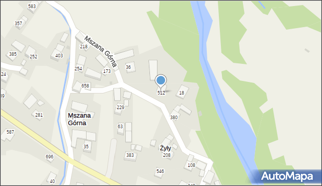 Mszana Górna, Mszana Górna, 512, mapa Mszana Górna