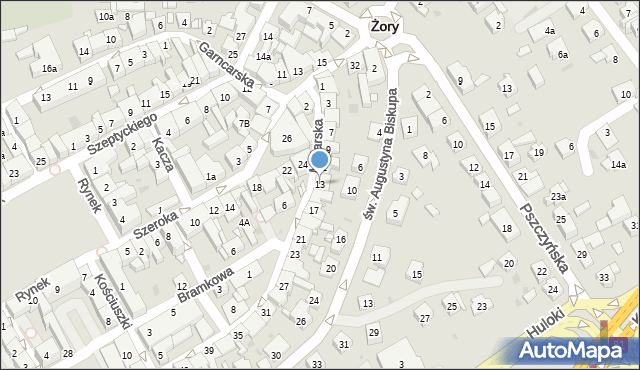 Żory, Murarska, 13, mapa Żor