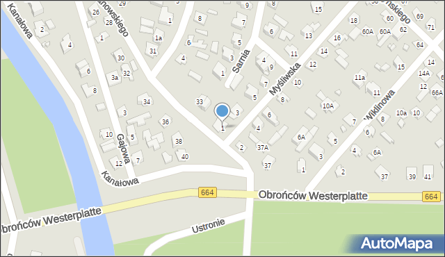 Augustów, Myśliwska, 1, mapa Augustów