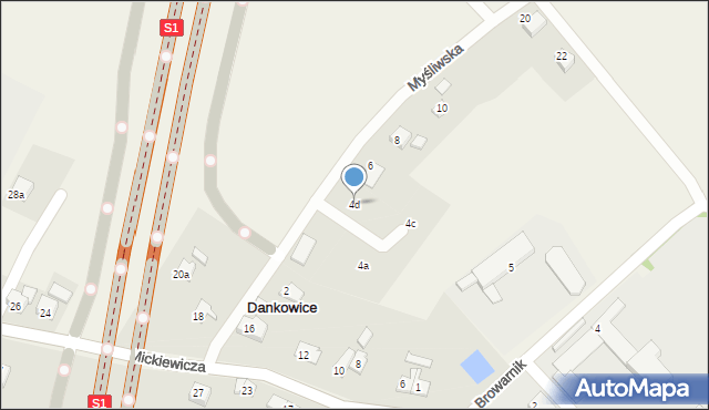 Dankowice, Myśliwska, 4d, mapa Dankowice