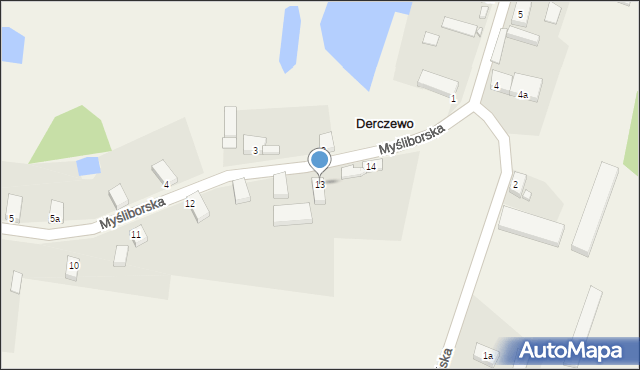 Derczewo, Myśliborska, 13, mapa Derczewo