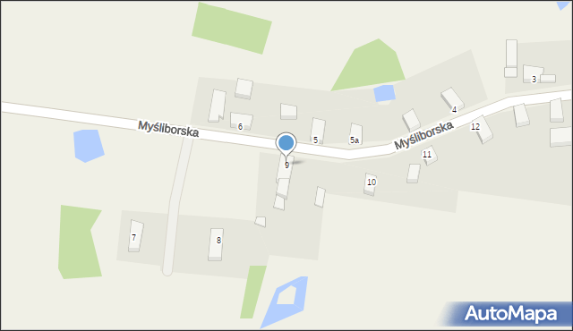 Derczewo, Myśliborska, 9, mapa Derczewo