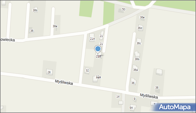 Frydek, Myśliwska, 21b, mapa Frydek