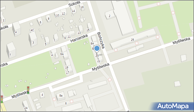 Gliwice, Myśliwska, 23, mapa Gliwic