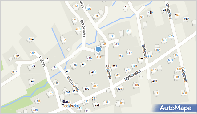 Godziszka, Myśliwska, 323, mapa Godziszka