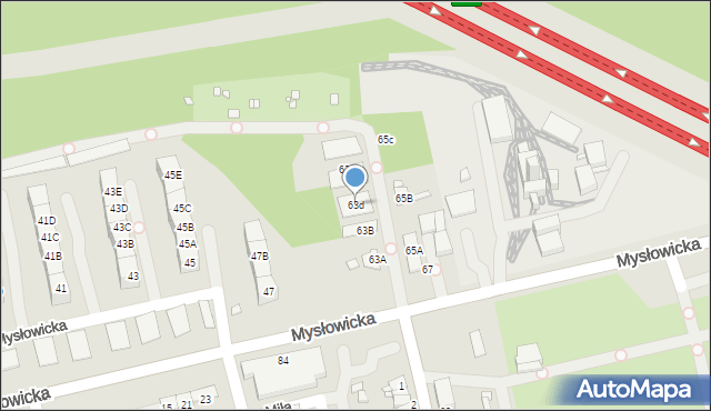 Katowice, Mysłowicka, 63d, mapa Katowic