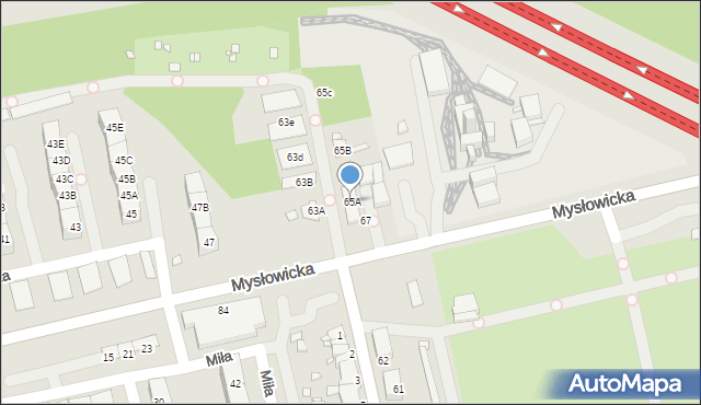 Katowice, Mysłowicka, 65A, mapa Katowic