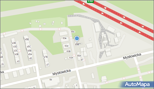 Katowice, Mysłowicka, 65B, mapa Katowic